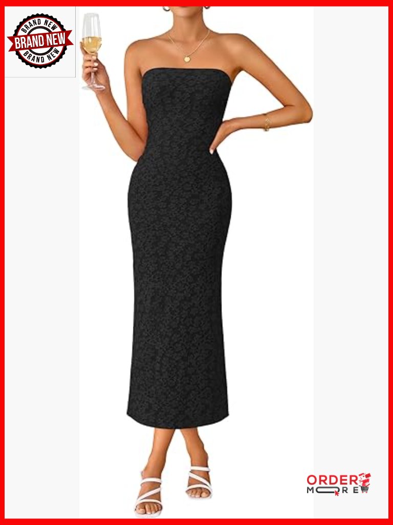 Strapless Floral Bodycon Midi Dress Summer Beach Wedding Guest